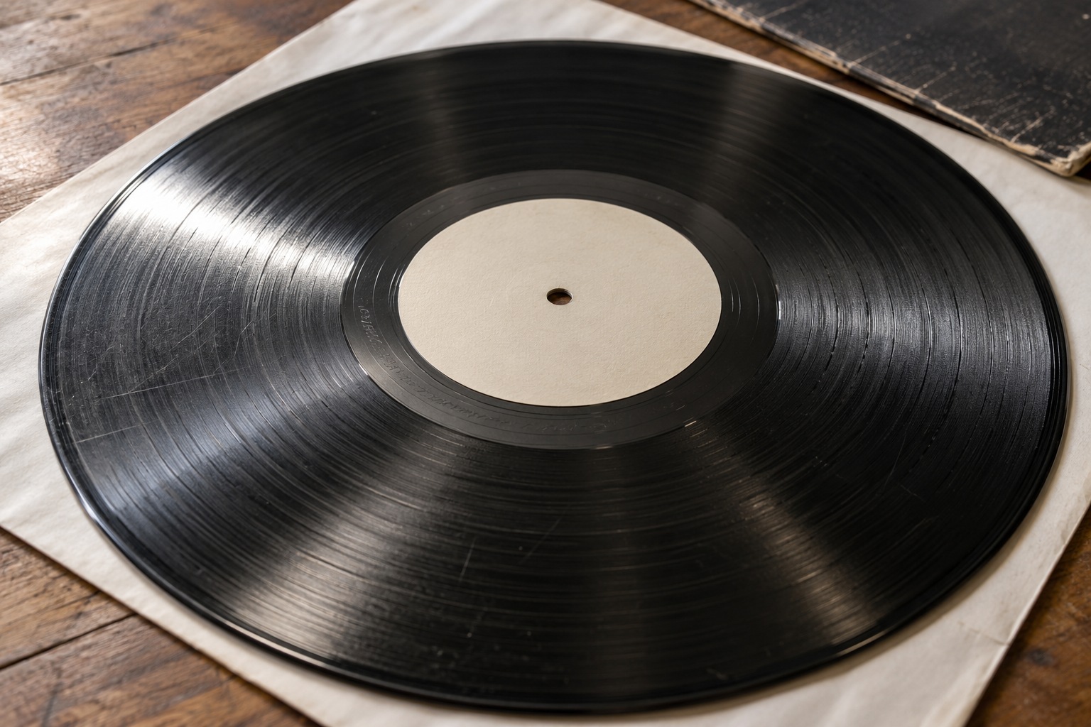 Detalle del área de salida de surcos de un disco usado sobre una funda limpia